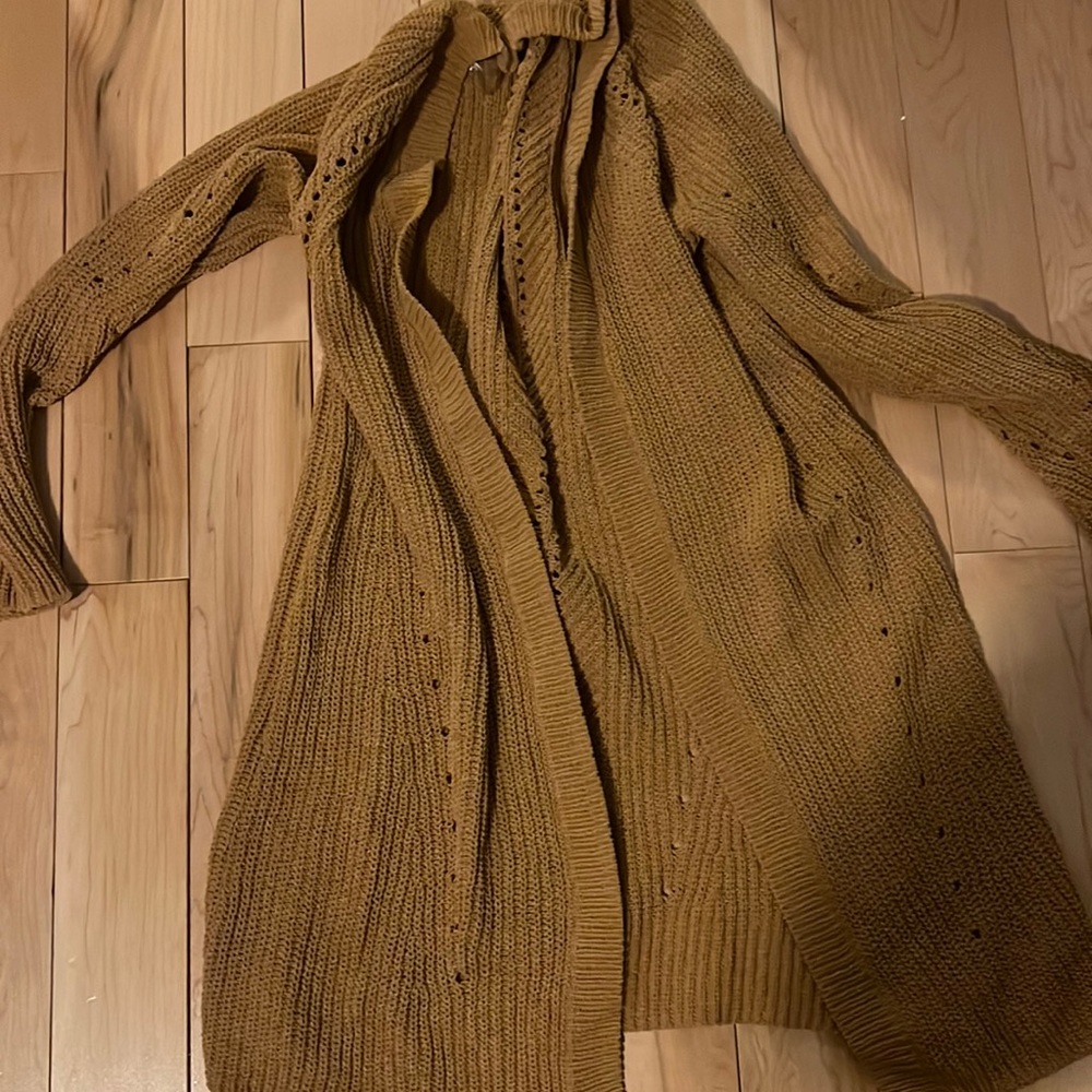 XS Mustard yellow mid length cardigan.